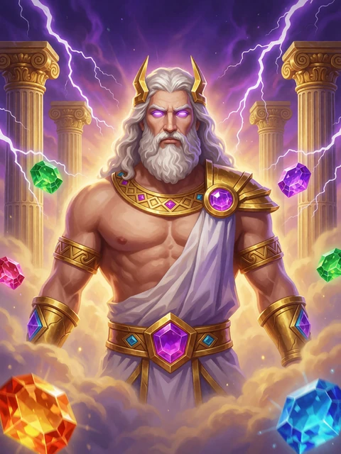 Gates of Olympus Slot mit Zeus, Blitzen und goldenen S&auml;ulen bei Lizaro Casino