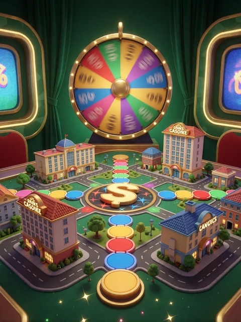 Monopoly Live Studio mit riesigem 3D-Spielbrett und Geldrad im Lizaro Live Casino