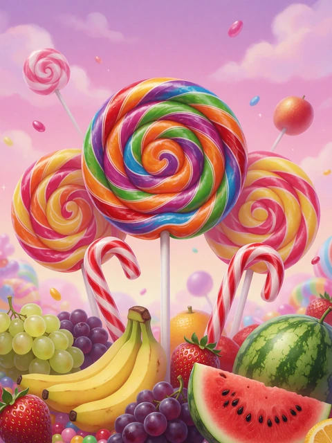 Sweet Bonanza Slot mit bunten S&uuml;&szlig;igkeiten und Fr&uuml;chten im Lizaro Casino