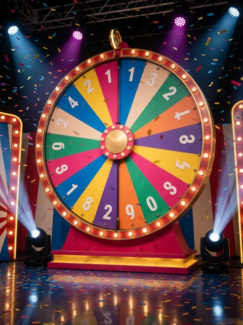 Crazy Time Game-Show-Studio mit riesigem buntem Gl&uuml;cksrad und Showlicht im Lizaro Live Casino